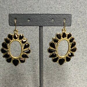 Hoop Dangle Pierced Earrings Exotic Gold Onyx Black Retro Vintage 80s 90s Y2K